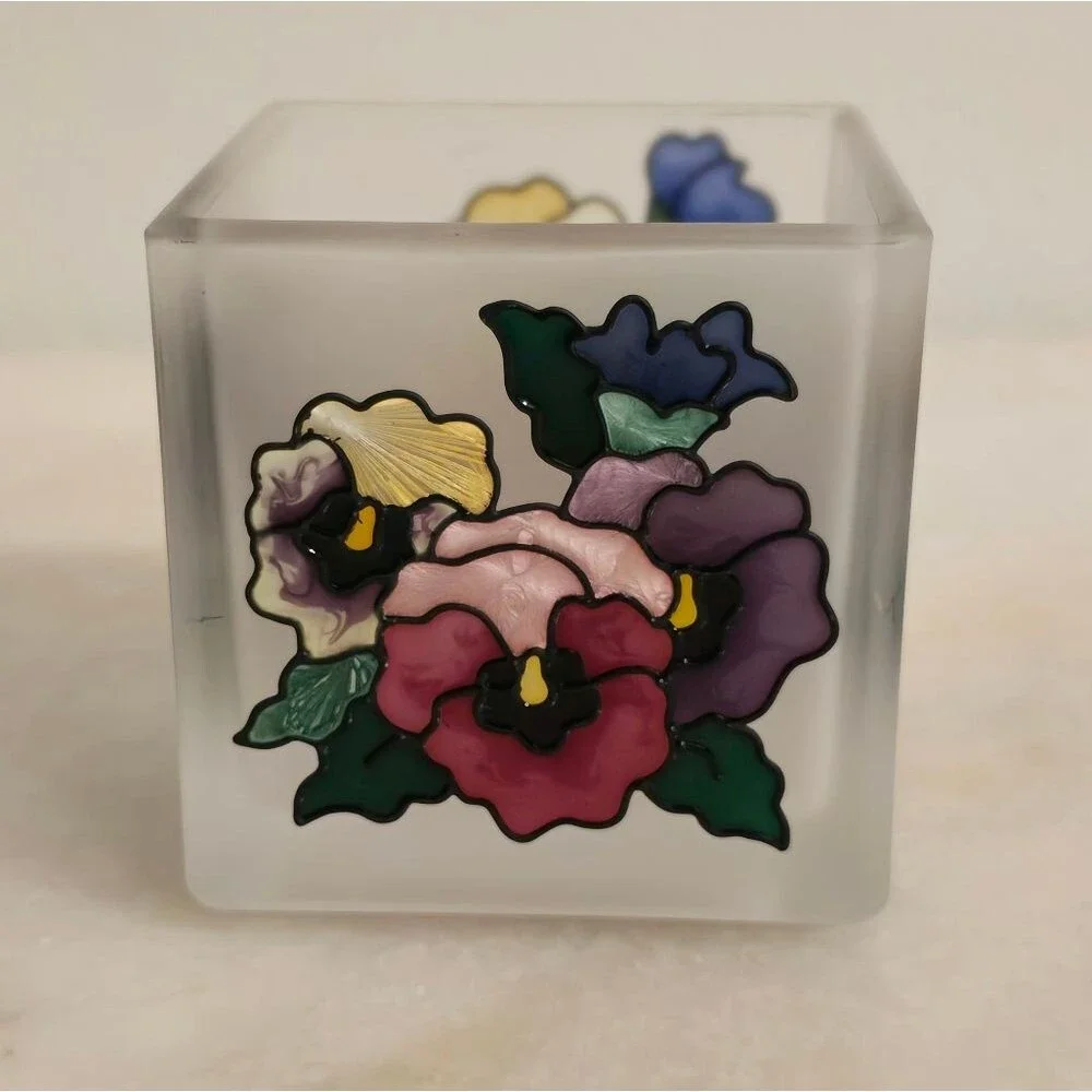 Joan Baker Designs Art Glass Hand Painted Tea Light Candle Holder